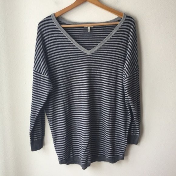 Joie V-Neck Stripe Wool Blend Tunic Sweater - Picture 1 of 8
